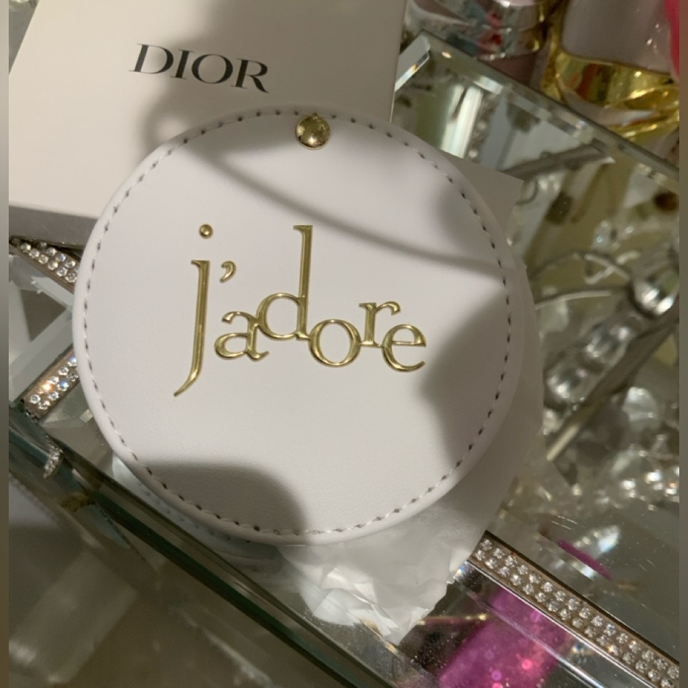 Dior  White Round compact mirror  Case with Gold Script